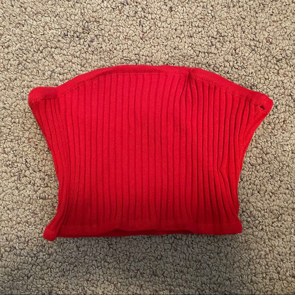 red ribbed tube top